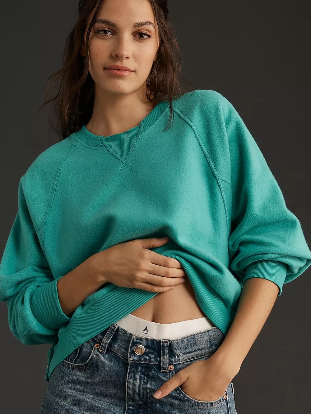 Anthropologie Daily Practice Relaxed Teal Crewneck Sweatshirt Women Size Small